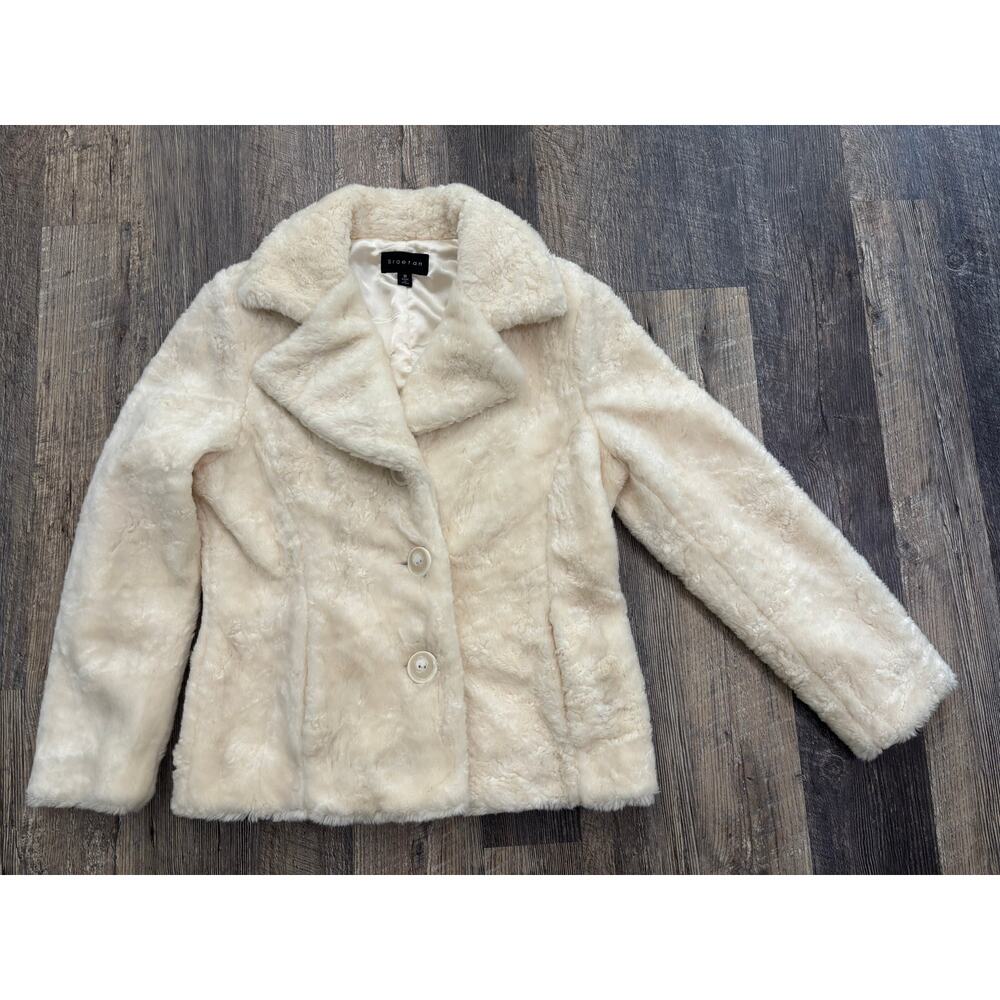 Braetan Women Cream Off-White Faux Fur Button Front Jacket Coat Size‎ M Ivory